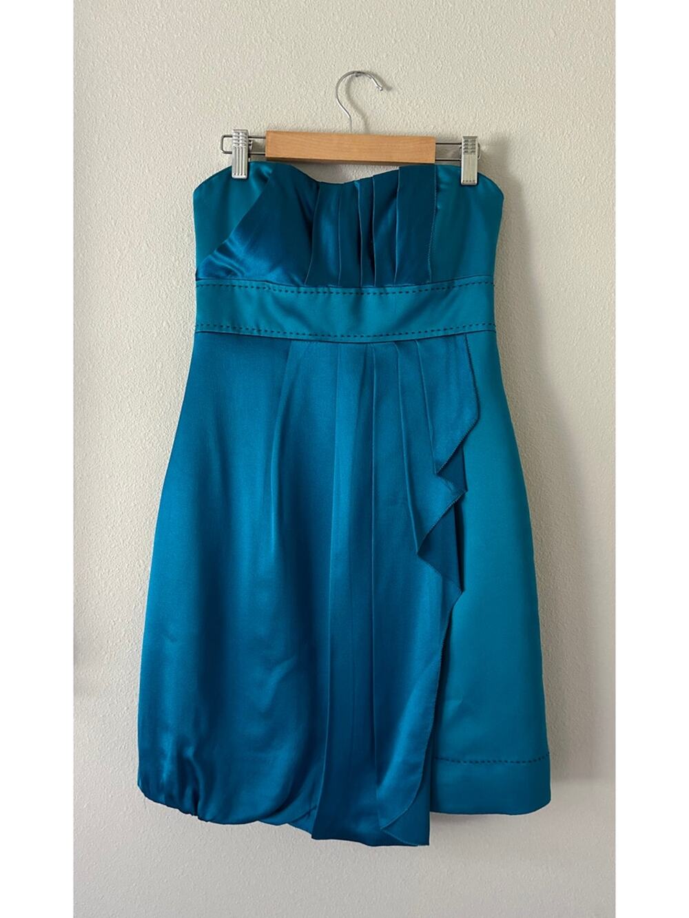 PHOEBE COUTURE Teal Silk Drape Strapless Mini Cocktail Dress Size 2